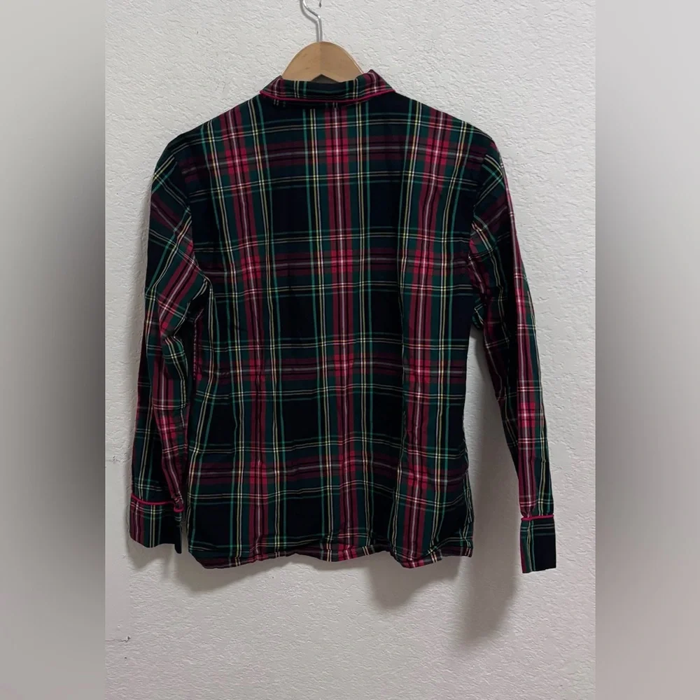 J. Crew Long-sleeve cotton poplin pajama set in black Stewart tartan